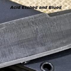 Acid etched and blued blade finish